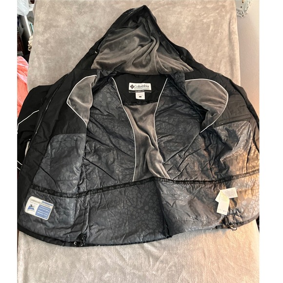 Columbia Womens Waterproof Rain Jacket Black White Piping Hooded Large - Picture 4 of 11